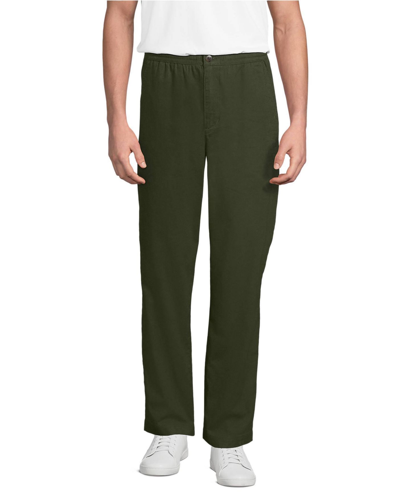 Мужские брюки Lands' End Linen Cotton Elastic Waist, цвет: Тёмно-зелёный — фото 1