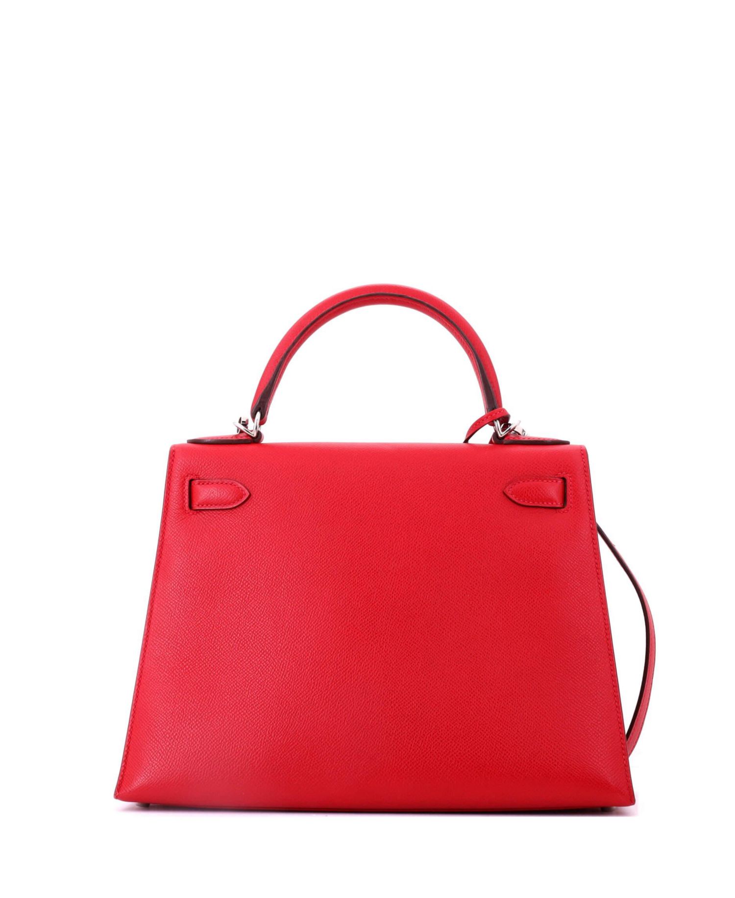 Kelly 28 Handbag Red Epsom with Palladium Hardware