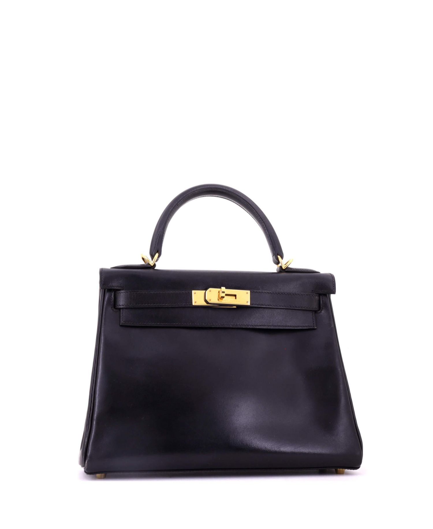 Kelly 28 Handbag Black Box Calf with Gold Hardware