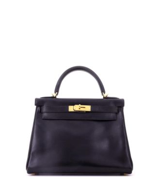 Kelly 28 Handbag Black Box Calf with Gold Hardware