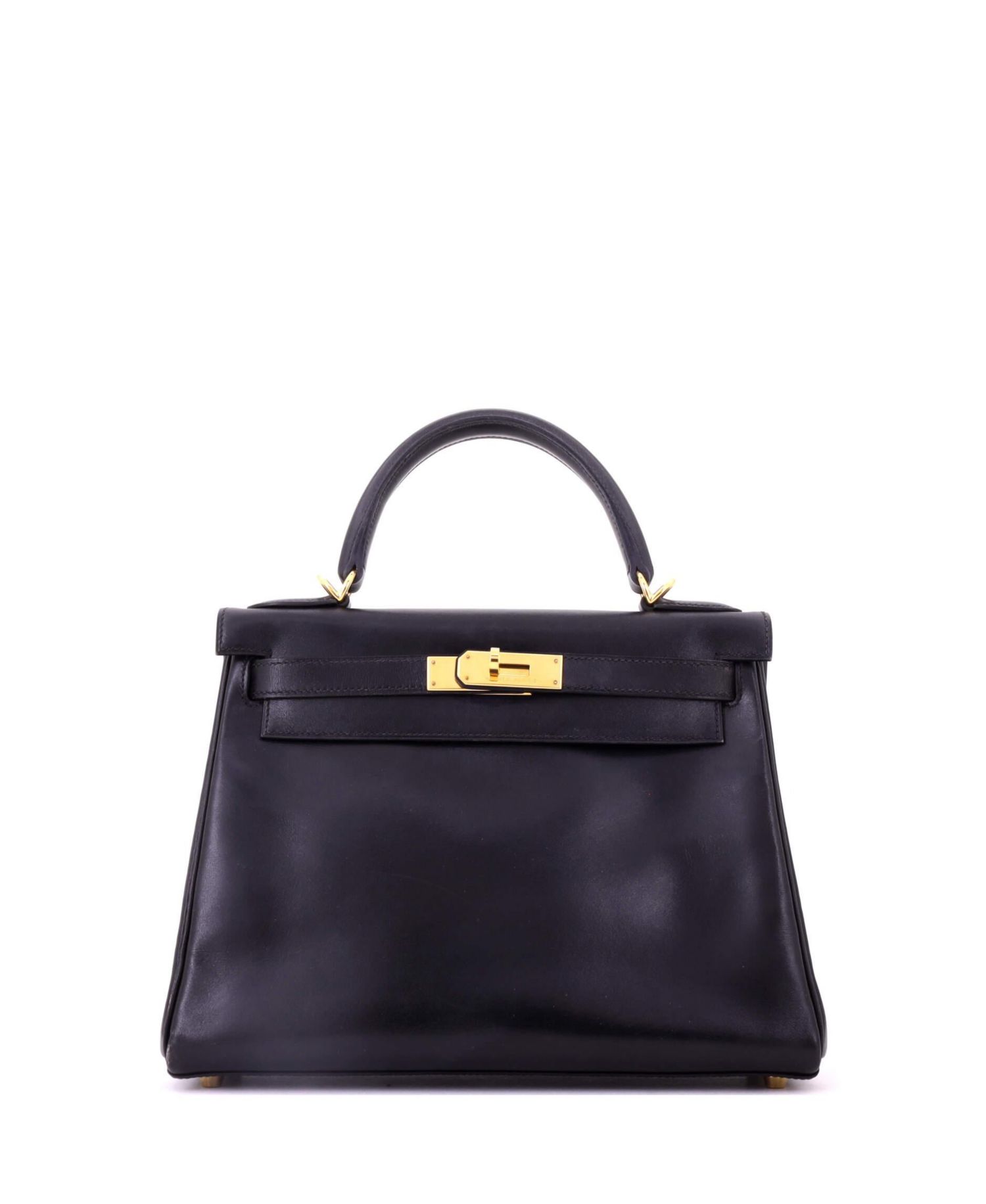 Kelly 28 Handbag Black Box Calf with Gold Hardware