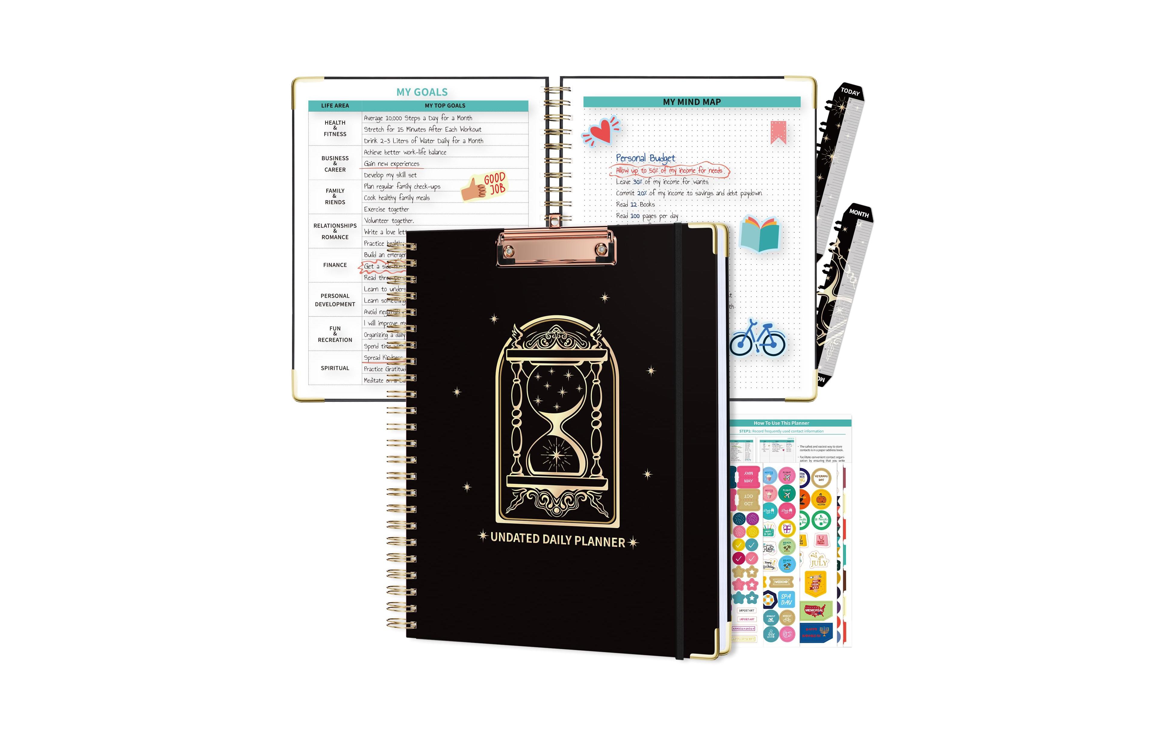 Gnuadz Spiral Planner Undated Daily Weekly Monthly Hourly Work Hardcover