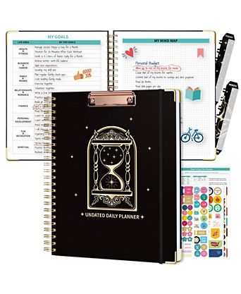 Spiral Planner Undated Daily Weekly Monthly Hourly Work Hardcover