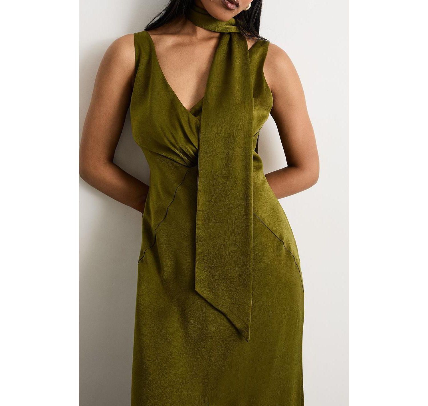Women's Plain Scarf Detail Tie Neck Maxi Dress