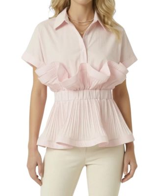Women's Ruffle Collared-Neck Peplum Blouse