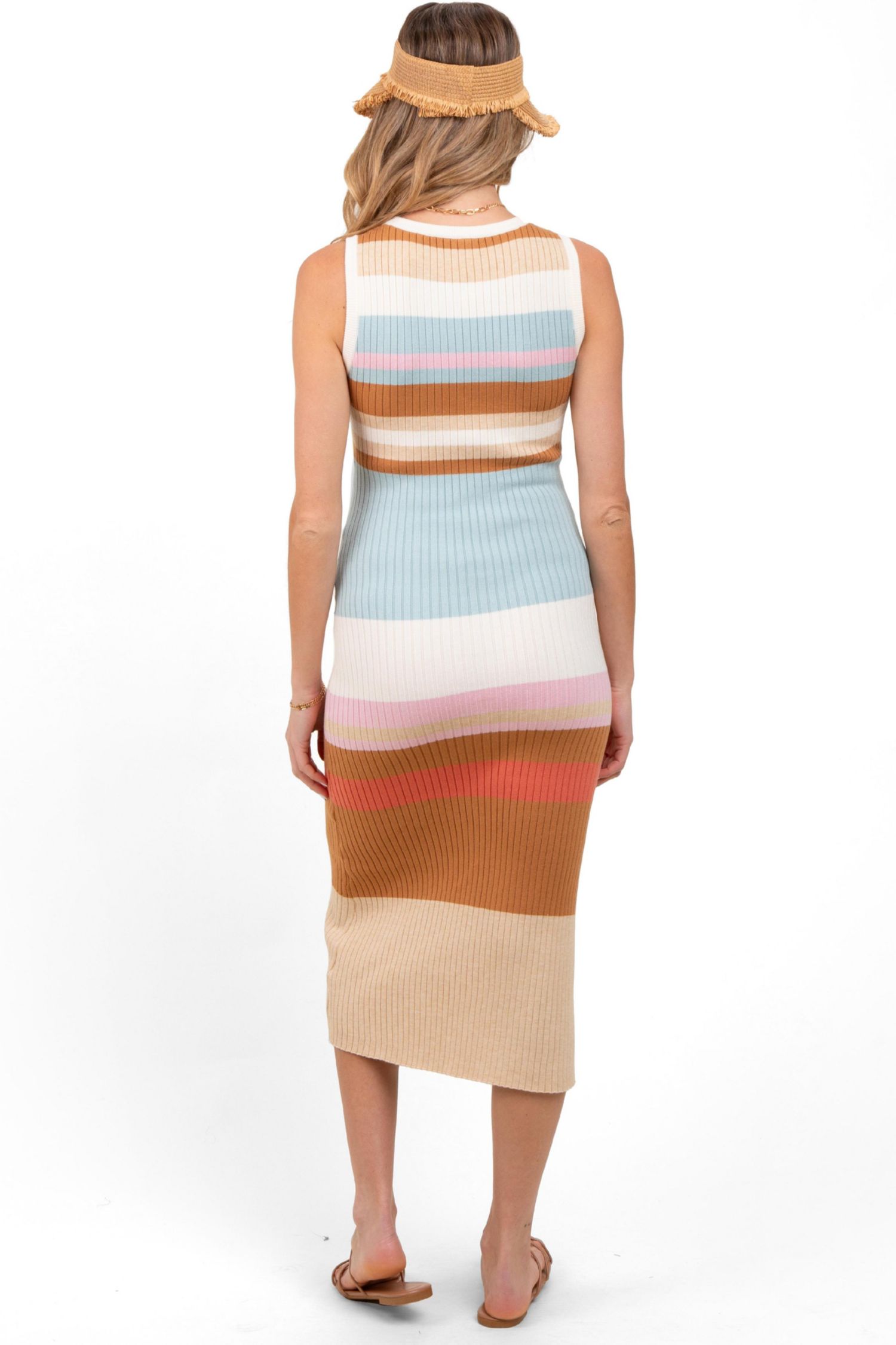 Maternity Light Olive Colorblock Striped Knit Sleeveless Midi Dress