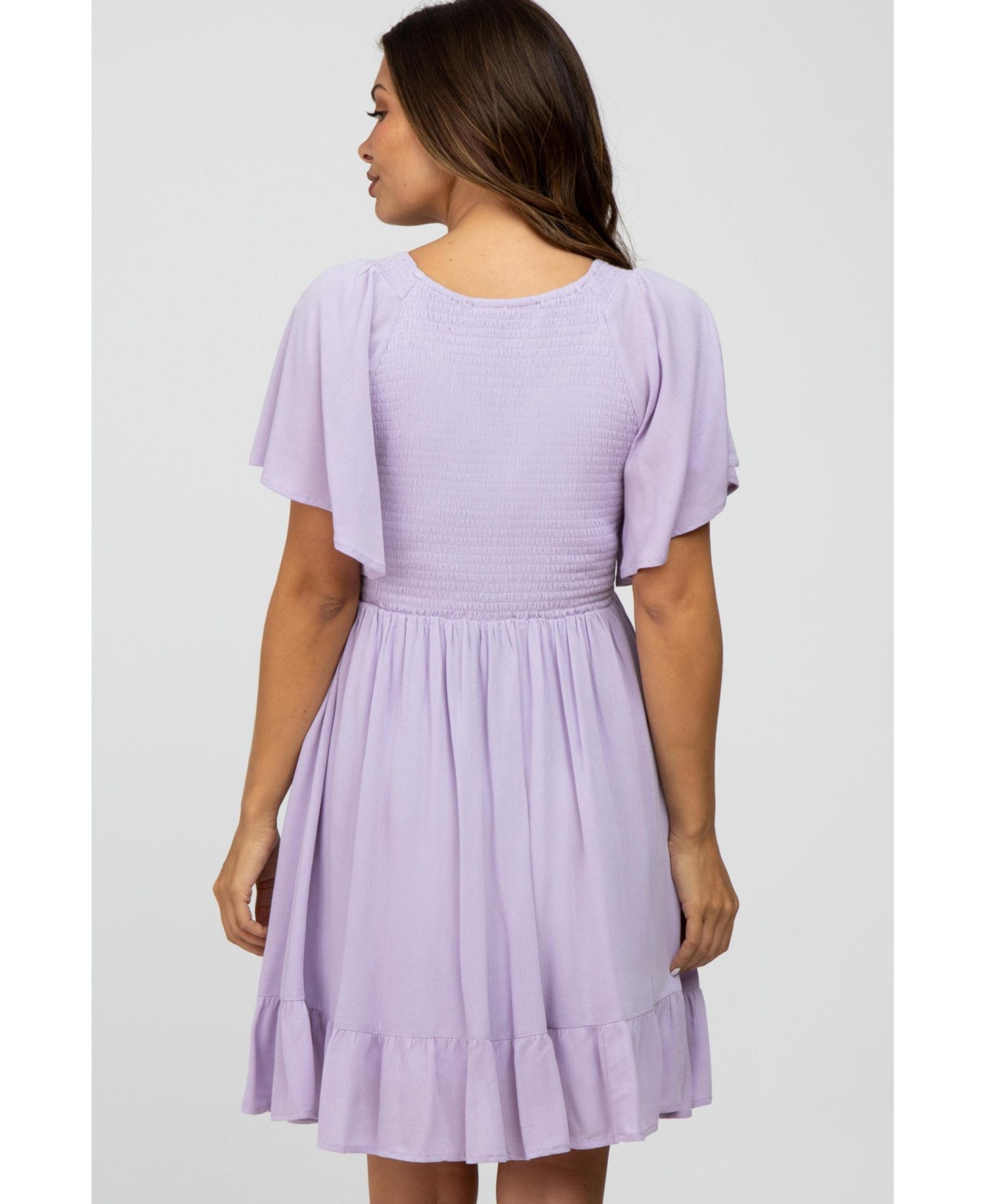 Women's Lavender Smocked Front Ruffle Hem Dress