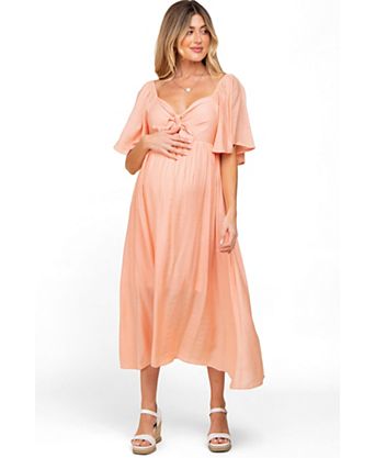 maternity dress orange Maxi Hand wash and hang Dry Orange Ribbed Fitted Mock Neck