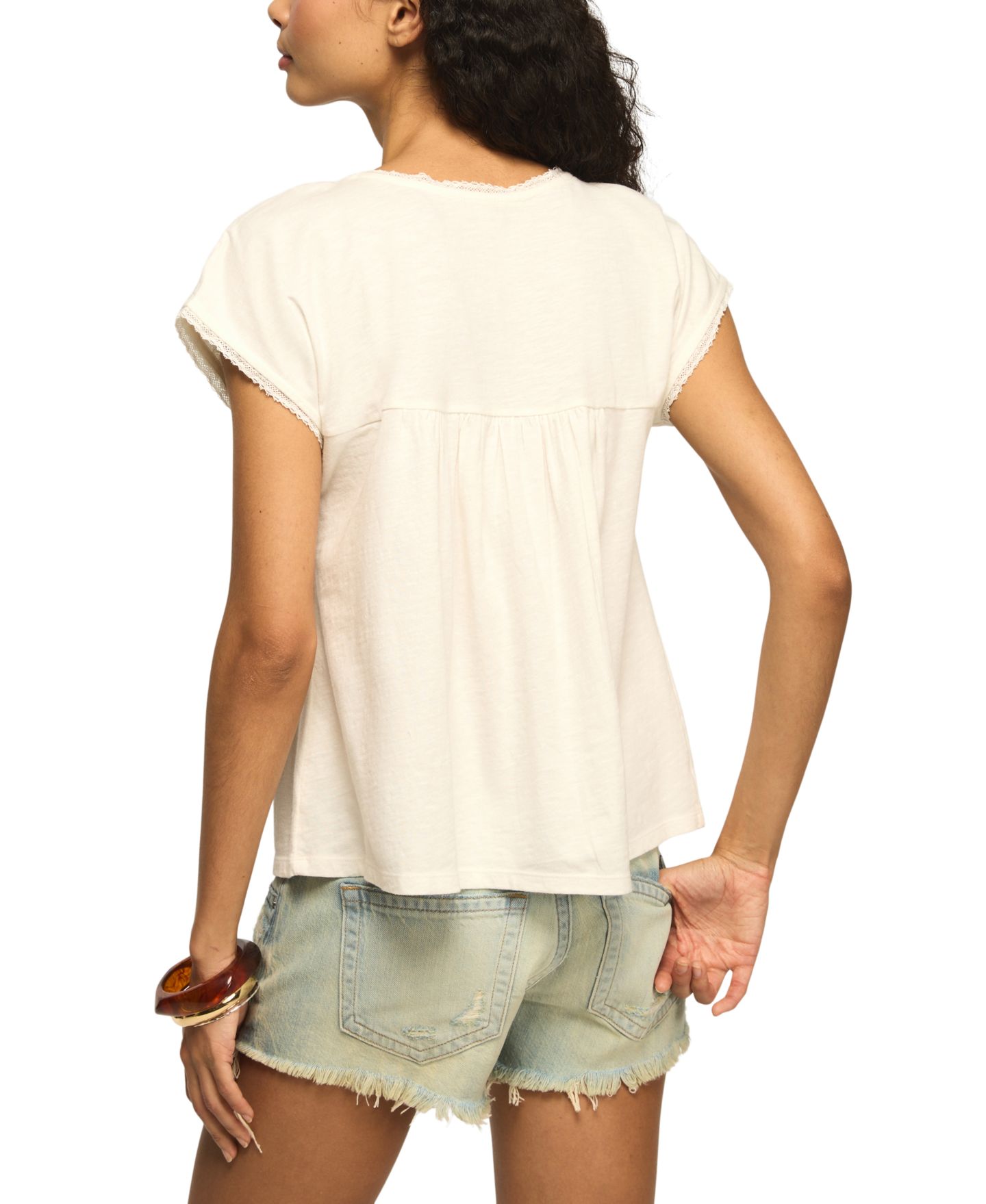 Женский топ Lucky Brand Embroidered Yoke Cotton Top, цвет: Белый — фото 5