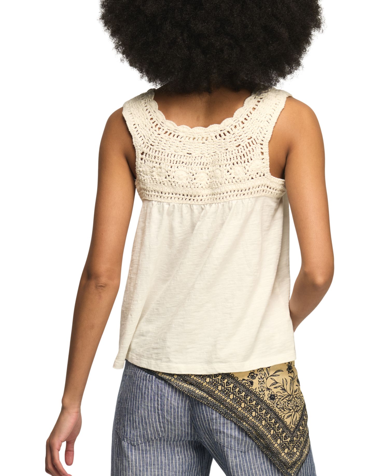 Women's Crochet Trim Scoop Neck Swing Tank Top