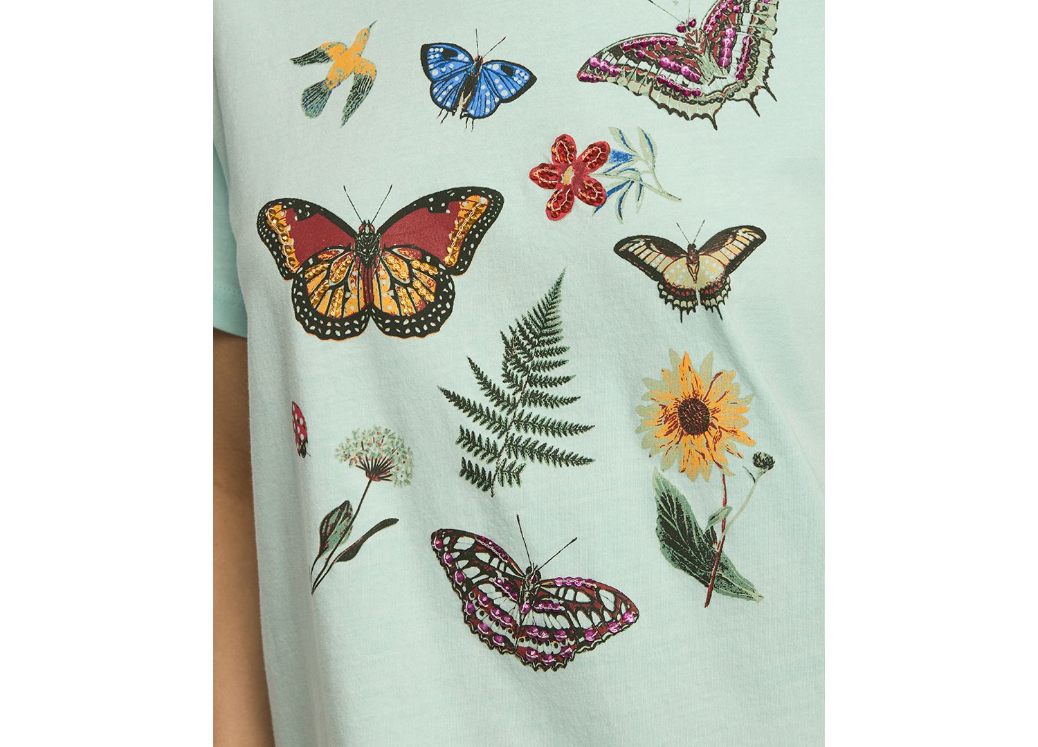 Women's Embellished Butterfly Print Boyfriend T-Shirt