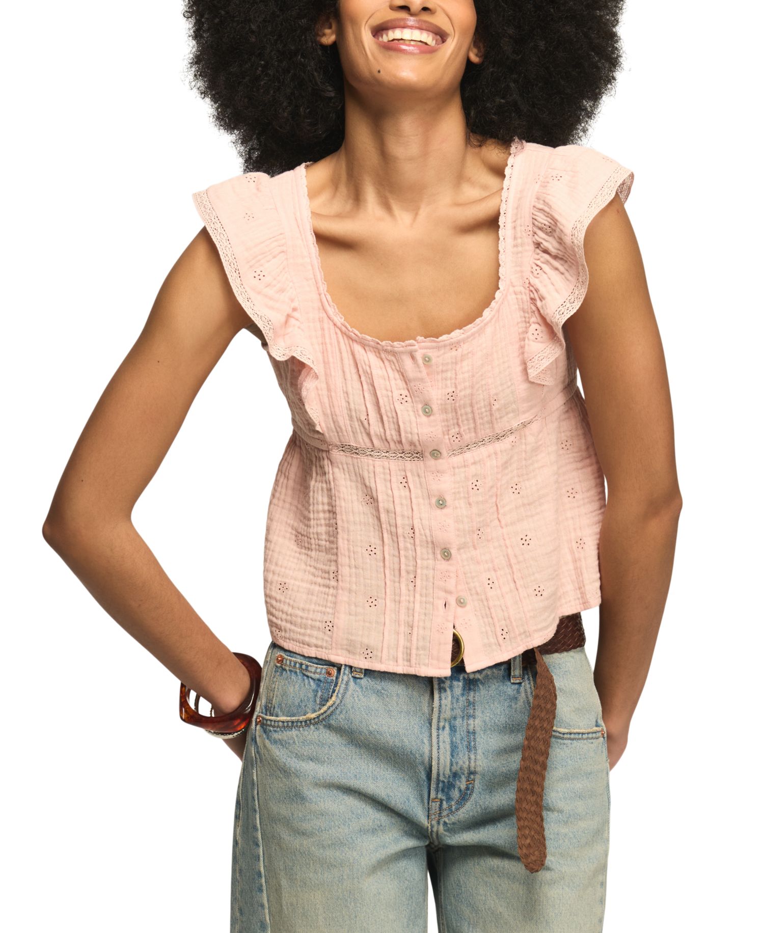 Women's Embroidered Cotton Babydoll Top