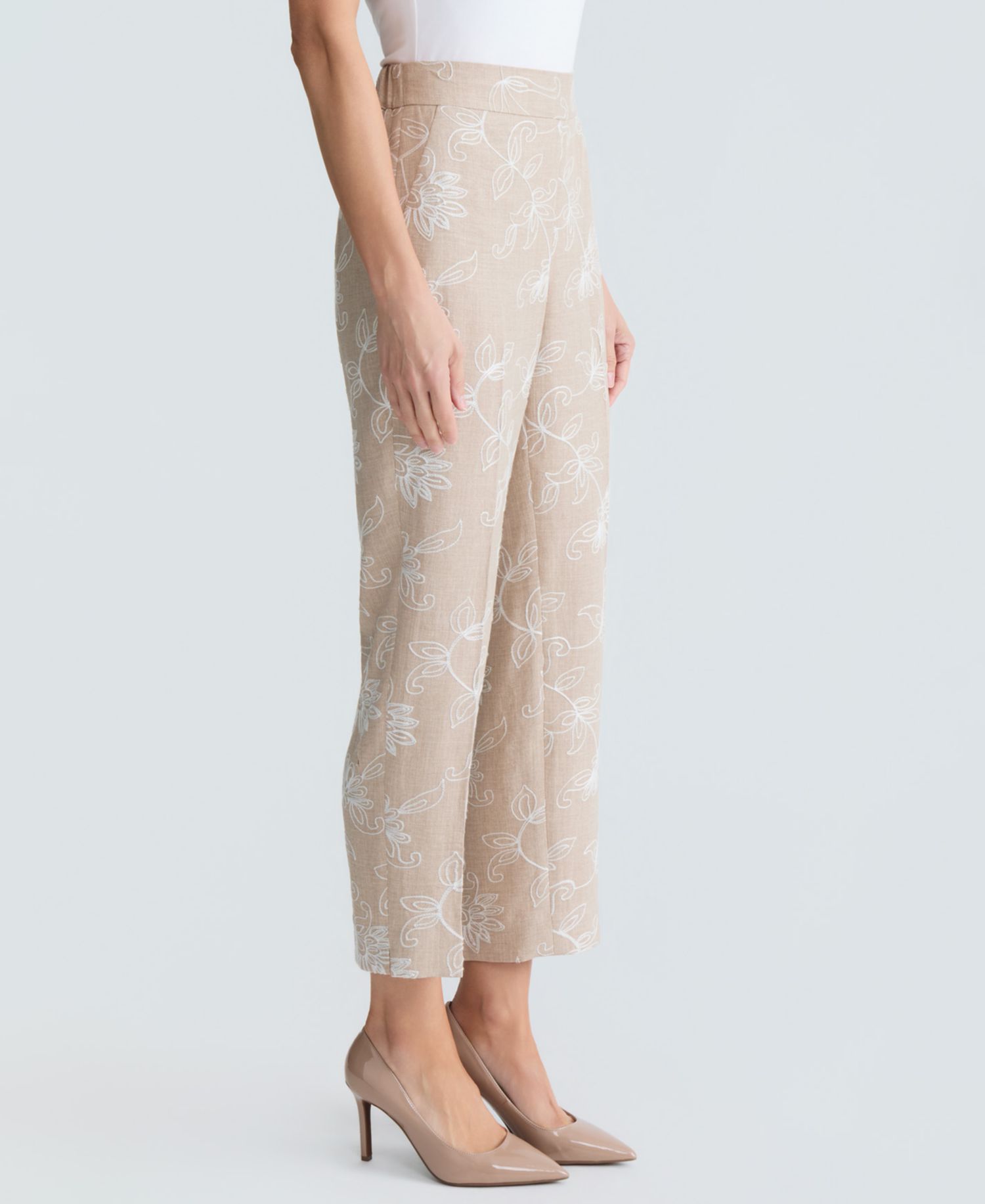 Women's High-Rise Embroidered Ankle Pants, Regular & Petite