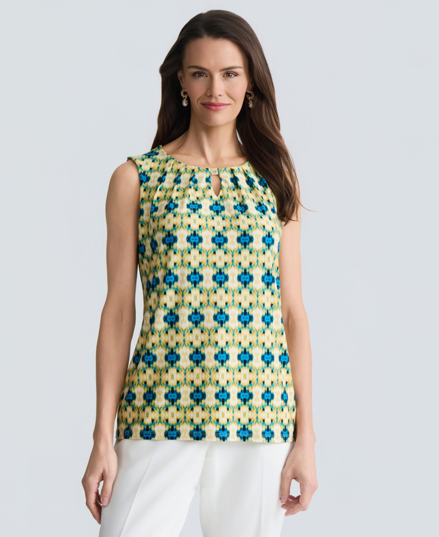 Women's Printed Sleeveless Keyhole Top, Regular & Petite