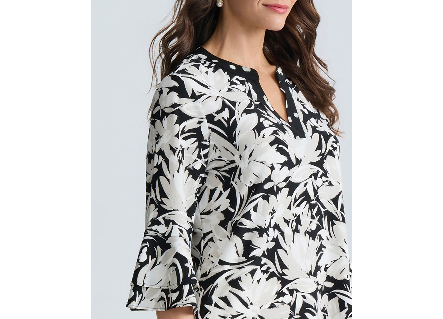 Women's Printed V-Neck Elbow-Sleeve Top, Regular & Petite