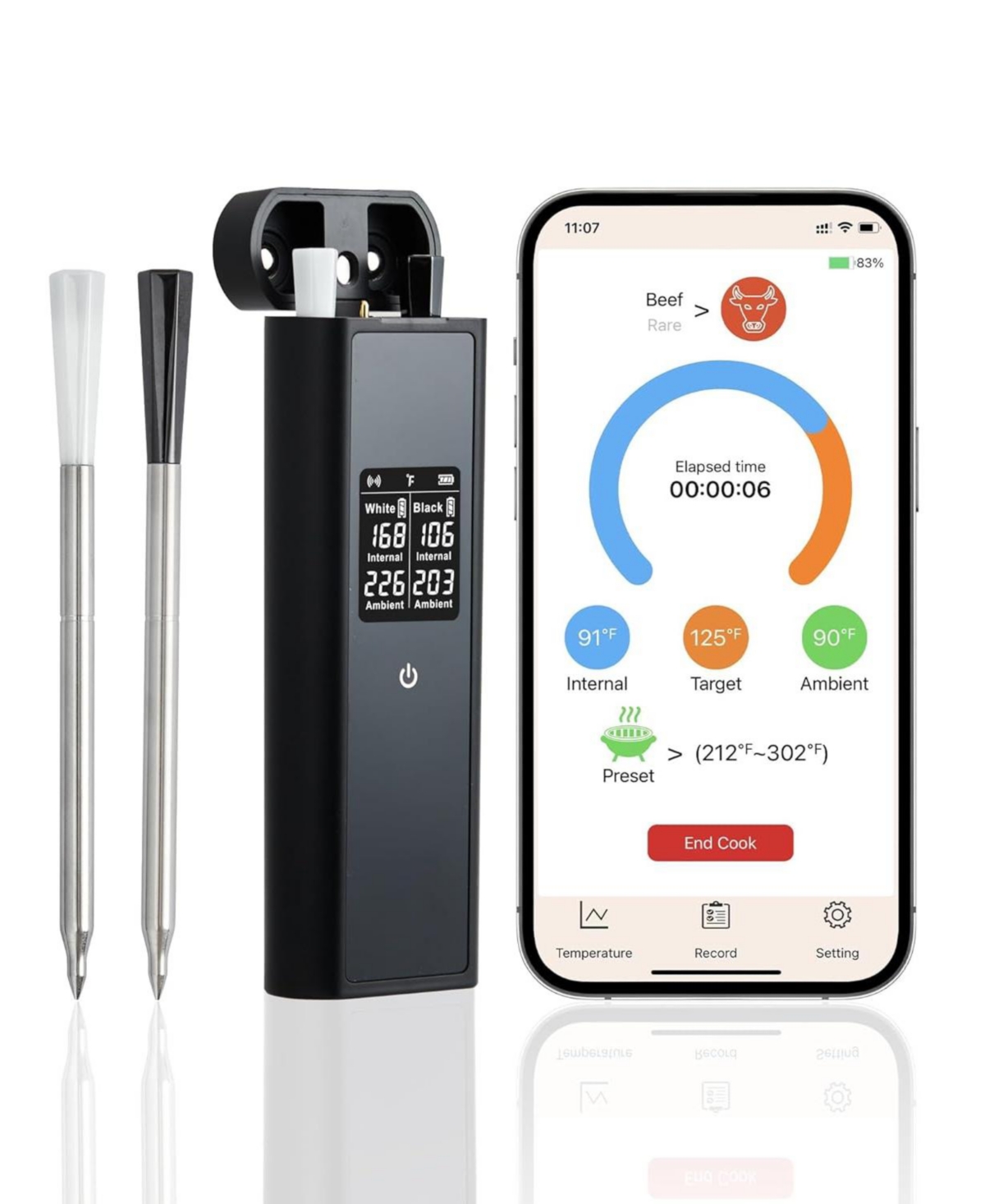 Xo Dual Probe Wireless Meat Thermometer, Bluetooth 5.3, Led Display, Usb-c for Grill Smoker Oven