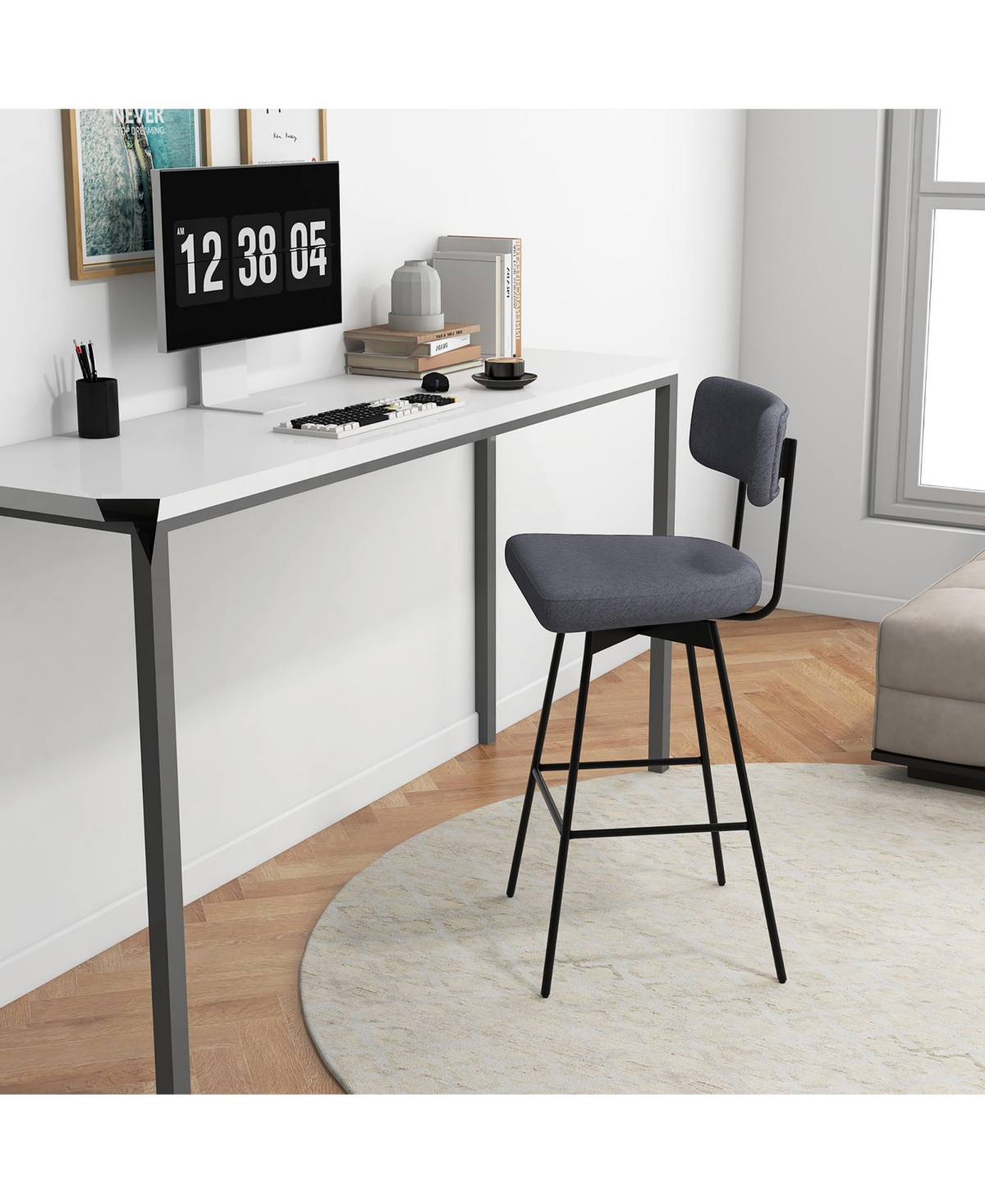 Gymax Set of 2 Bar Stools Modern Upholstered 360 Degree Swivel Bar Chairs 29 Inch Bar Height Barstools