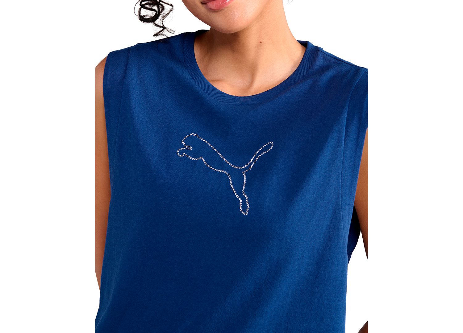 Women's Rhinestone Cat Logo Relaxed Crewneck Tank Top