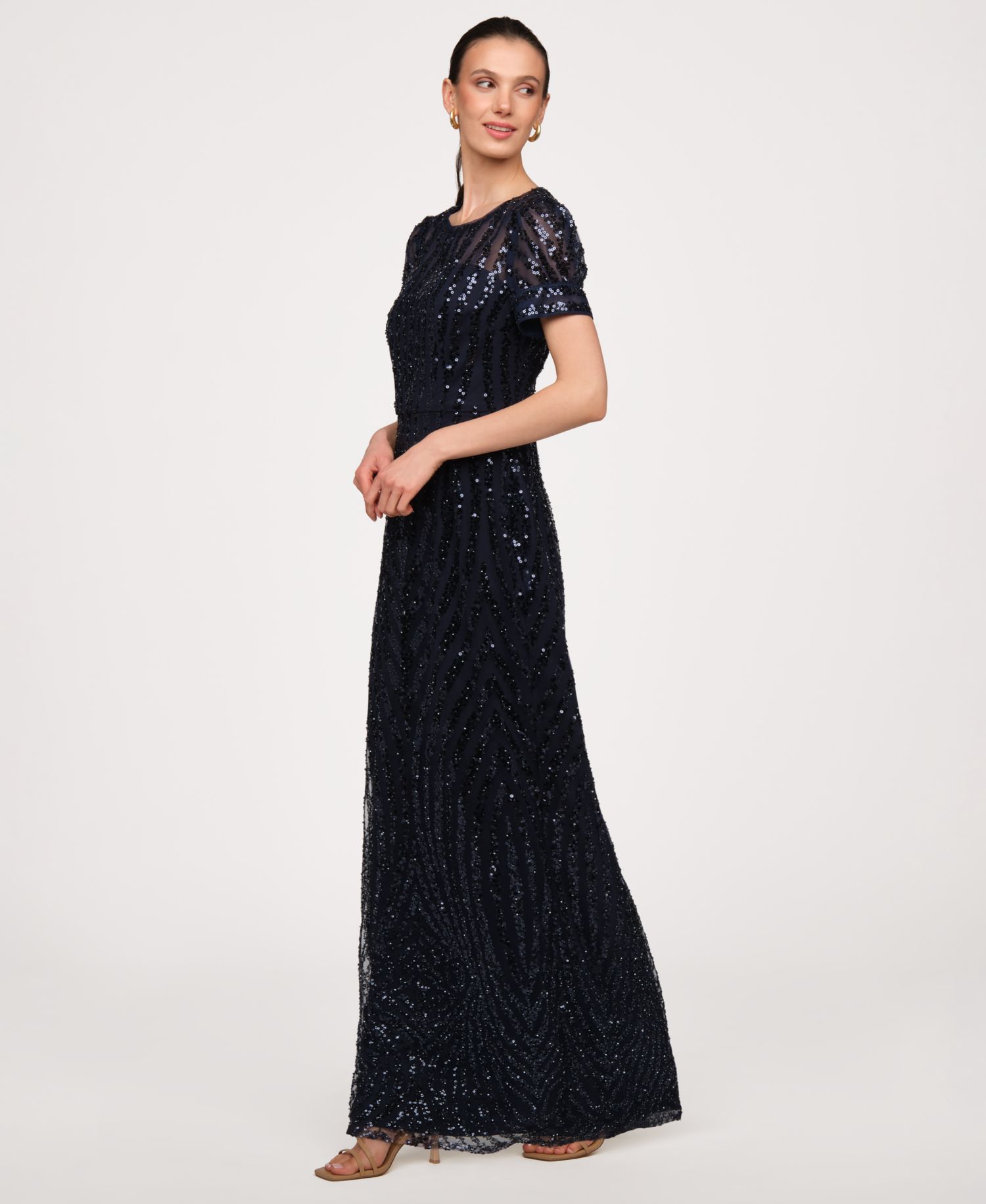 Women's Jewel Neck Column Gown Dress