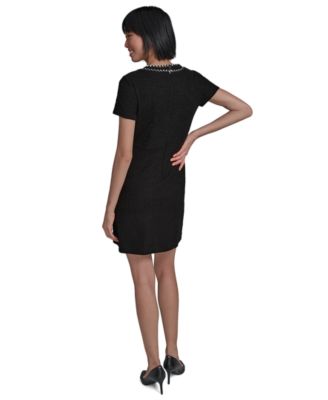black business dress Women Solid Turn Down Neck Long Sleeve Casaul Work Formal Dress Features Sheath Dress Black Business Professional