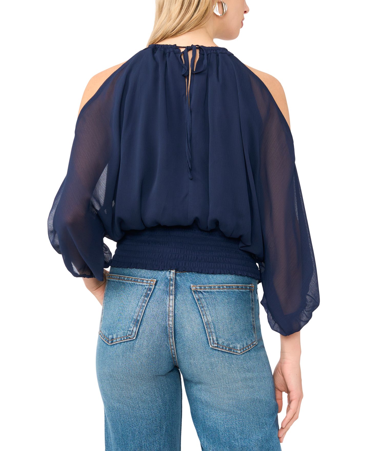 Женская блузка Sam & Jess Cold-Shoulder Smocked-Waist Blouse, цвет: Тёмно-синий — фото 4