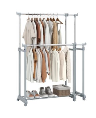 Adjustable Double Rod Garment Rack with Casters