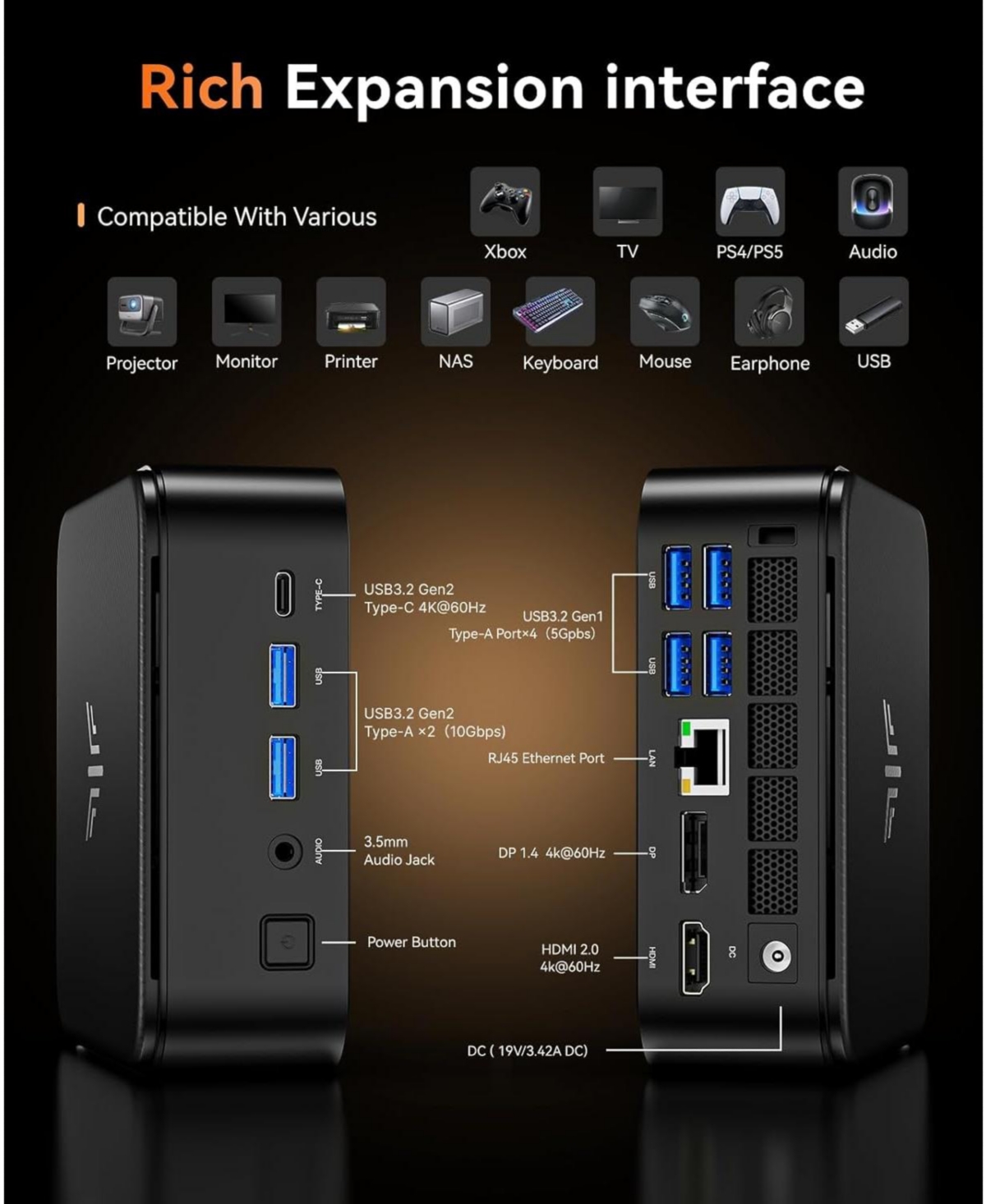 Kamrui E3B Mini Gaming Pc, Ryzen 5 7430U 16GB Ram 512GB Ssd, Triple 4K Display, WiFi6/BT5.2