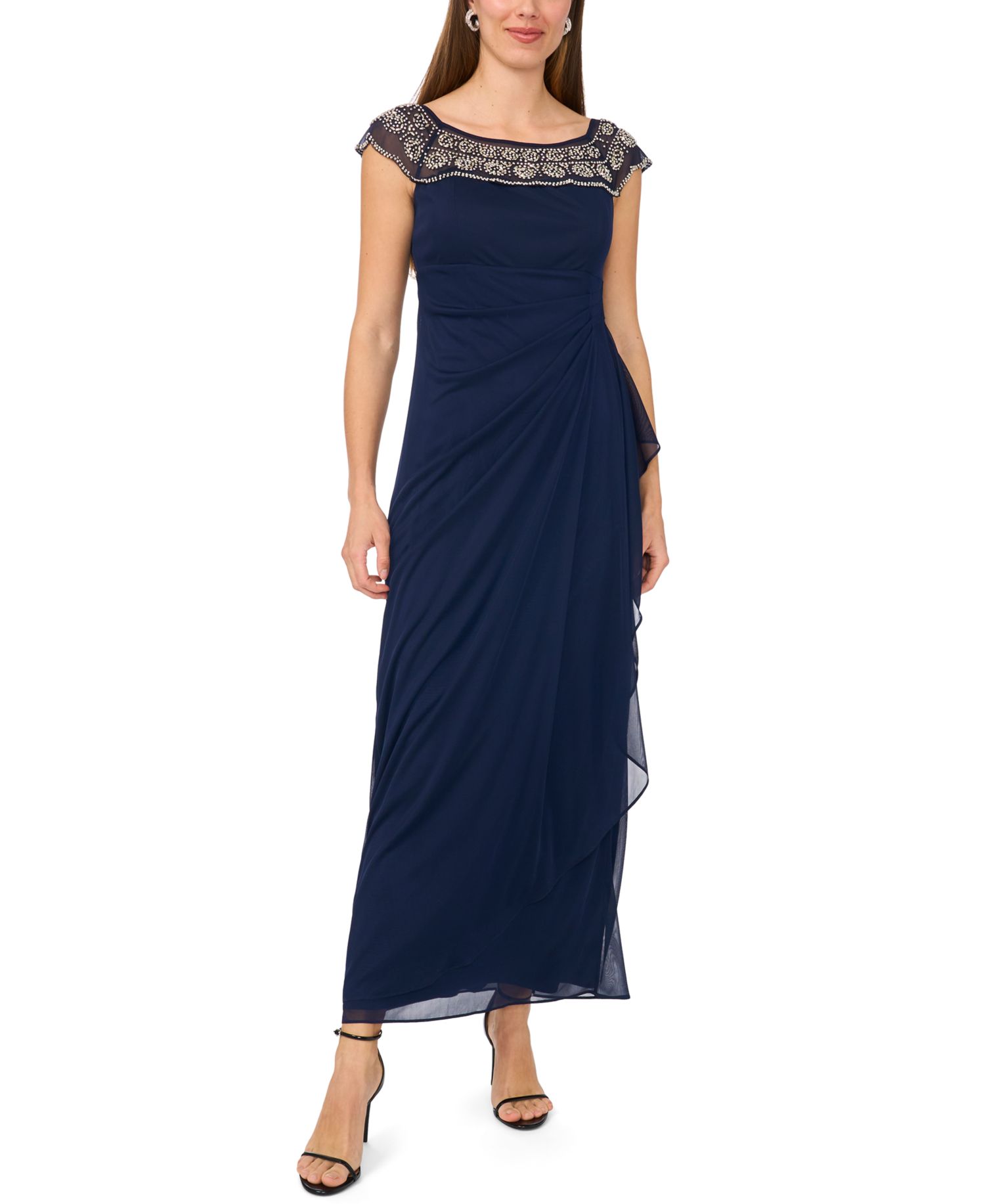 Women's Crewneck Evening Mesh Gown