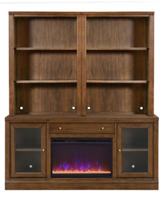 Amren 65" Wood 2-Door Console with Fireplace and 2 Open Hutches