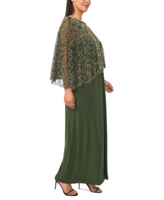 msk beaded-strap capelet-back dress Plus Size Beaded Cape Gown adrianna papell vintage blue