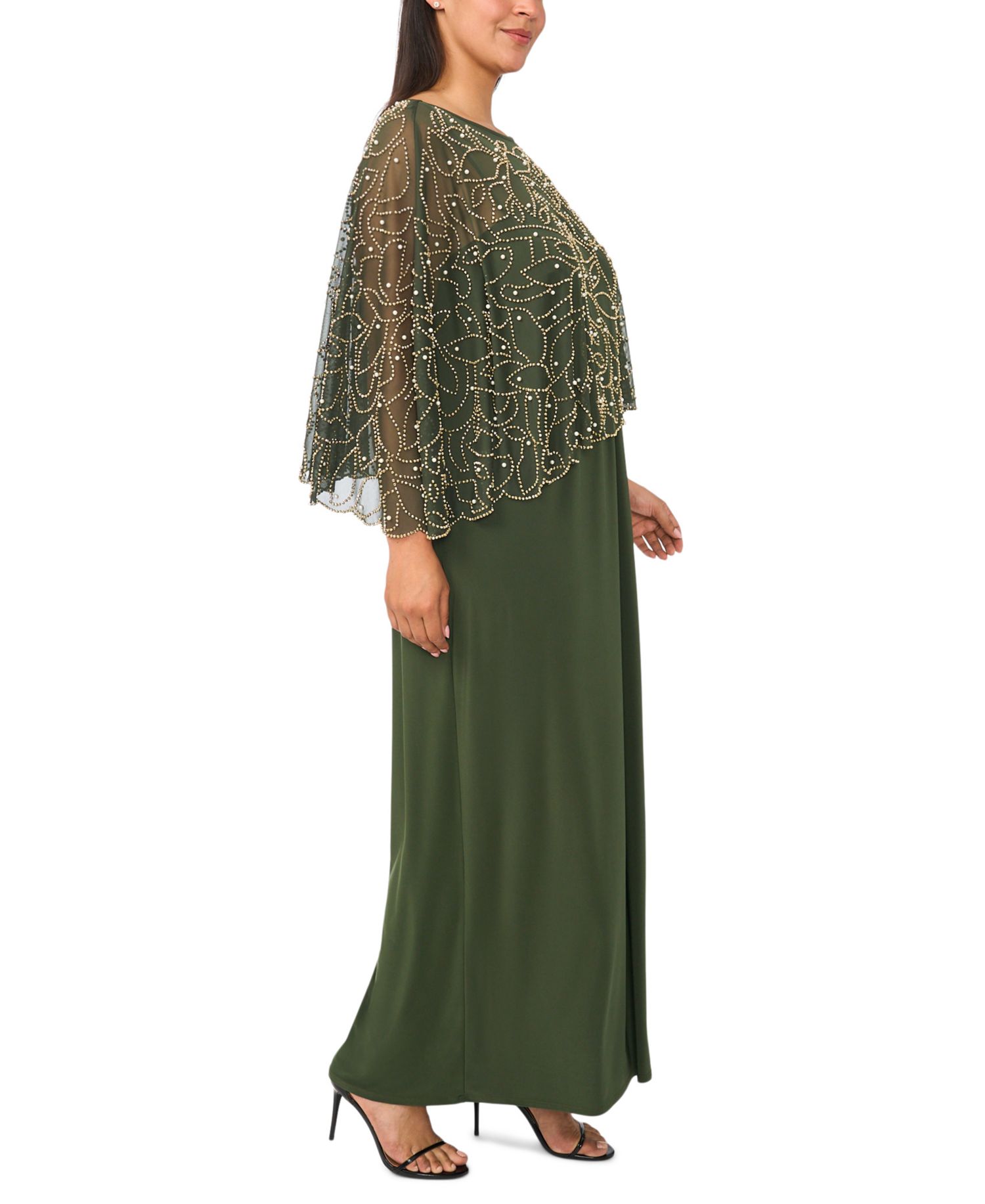 Plus Size Beaded Cape Gown