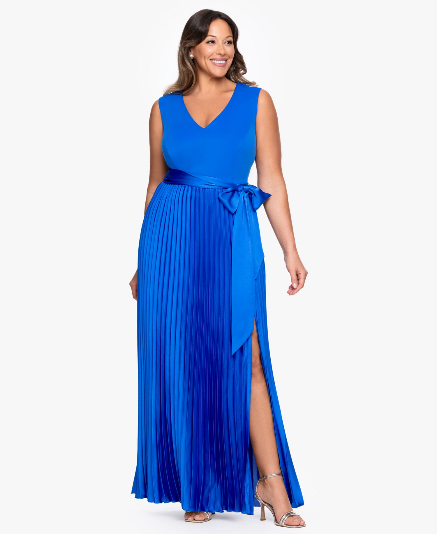 Plus Sleeveless V-Neck Gown