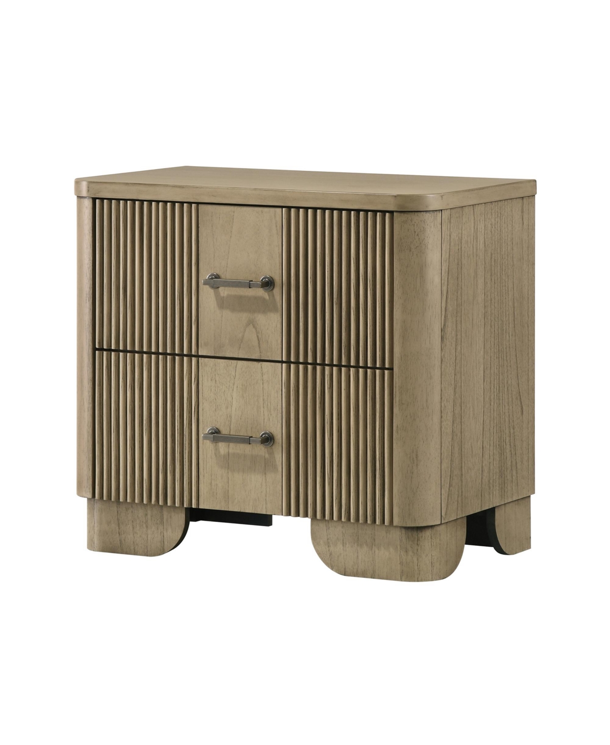 Kings Brand Furniture Sierra White Oak Modern Fluted 2-Drawer Nightstand