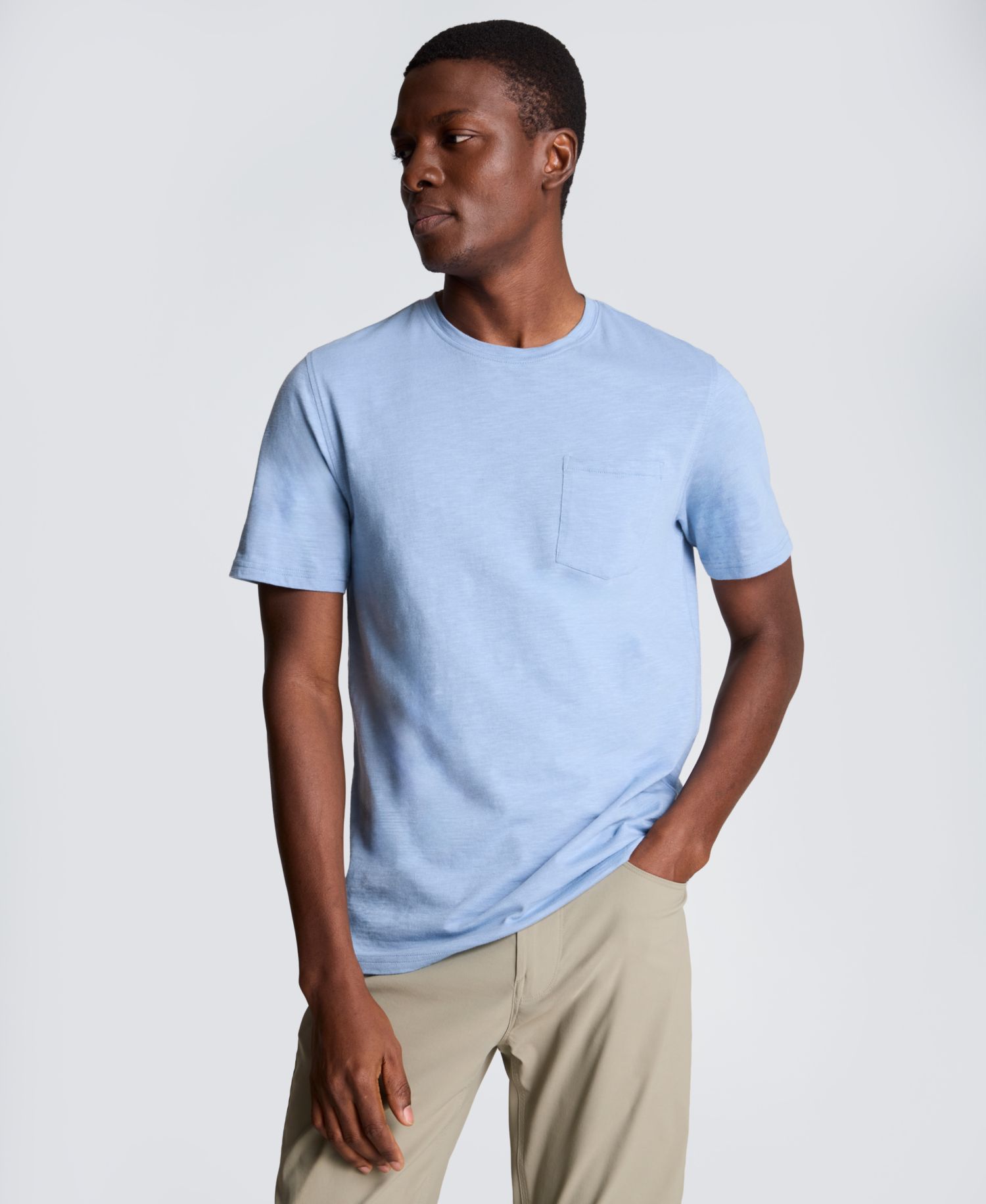Men's Sport Faded Blue Solid Knit Classic Crewneck T-shirts
