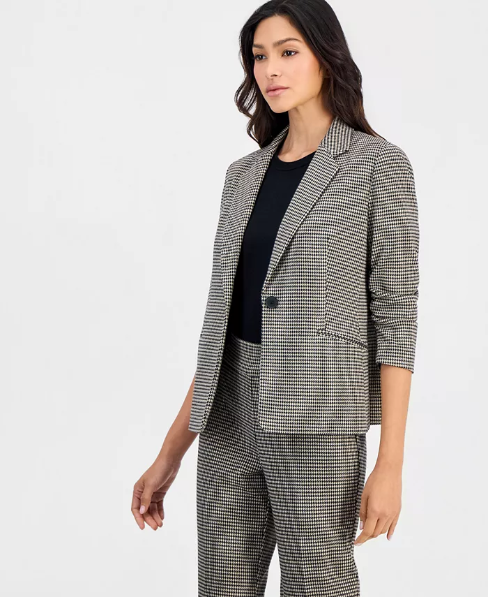 Petite Houndstooth Scrunch-Sleeve Blazer - thumbnail 3