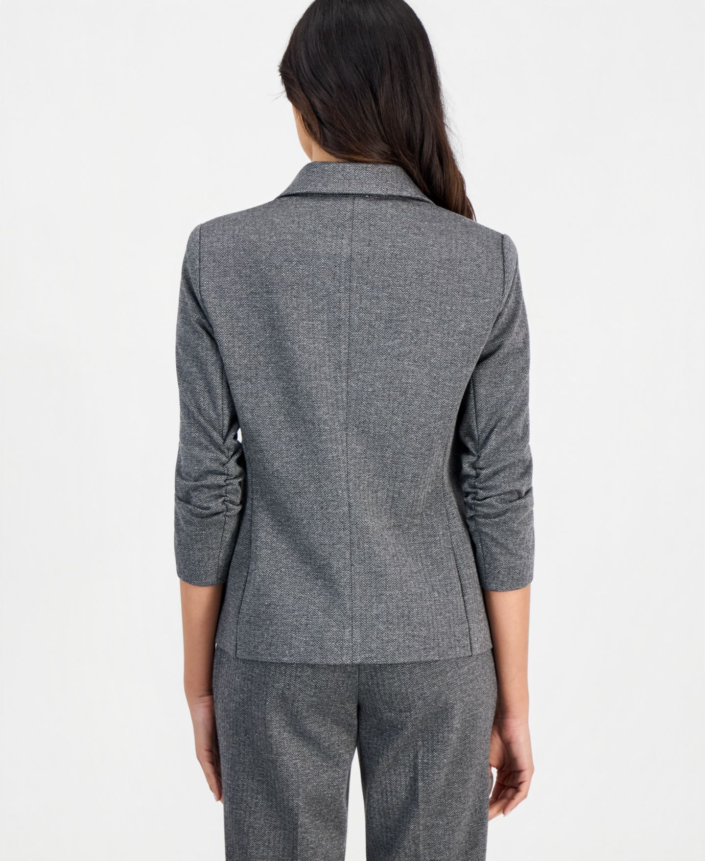 Женский пиджак Anne Klein Essentials Petite Ponte Scrunch-Sleeve Blazer, цвет: Чёрный / Серый — фото 2