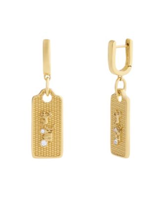 Gold Signature Textured Hangtag Charm Huggie Earrings