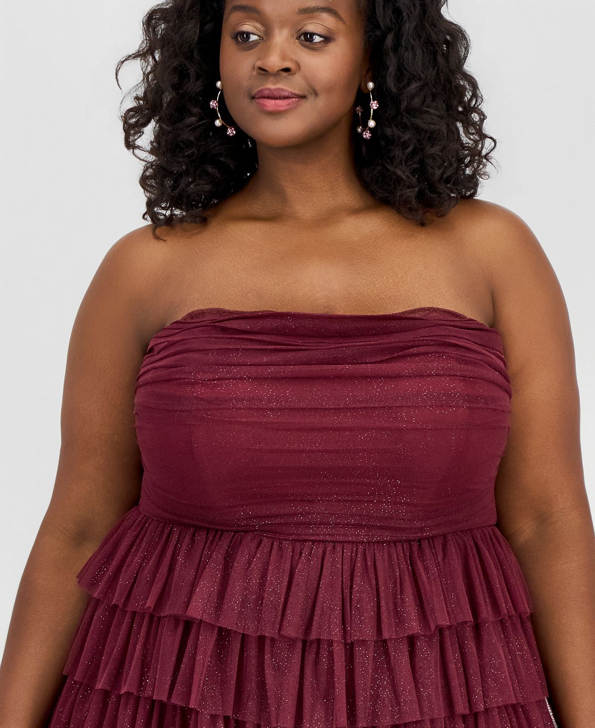 B Darlin Trendy Plus Size Glitter Ruffled Strapless Dress view 4 — MAYCSS fashion products