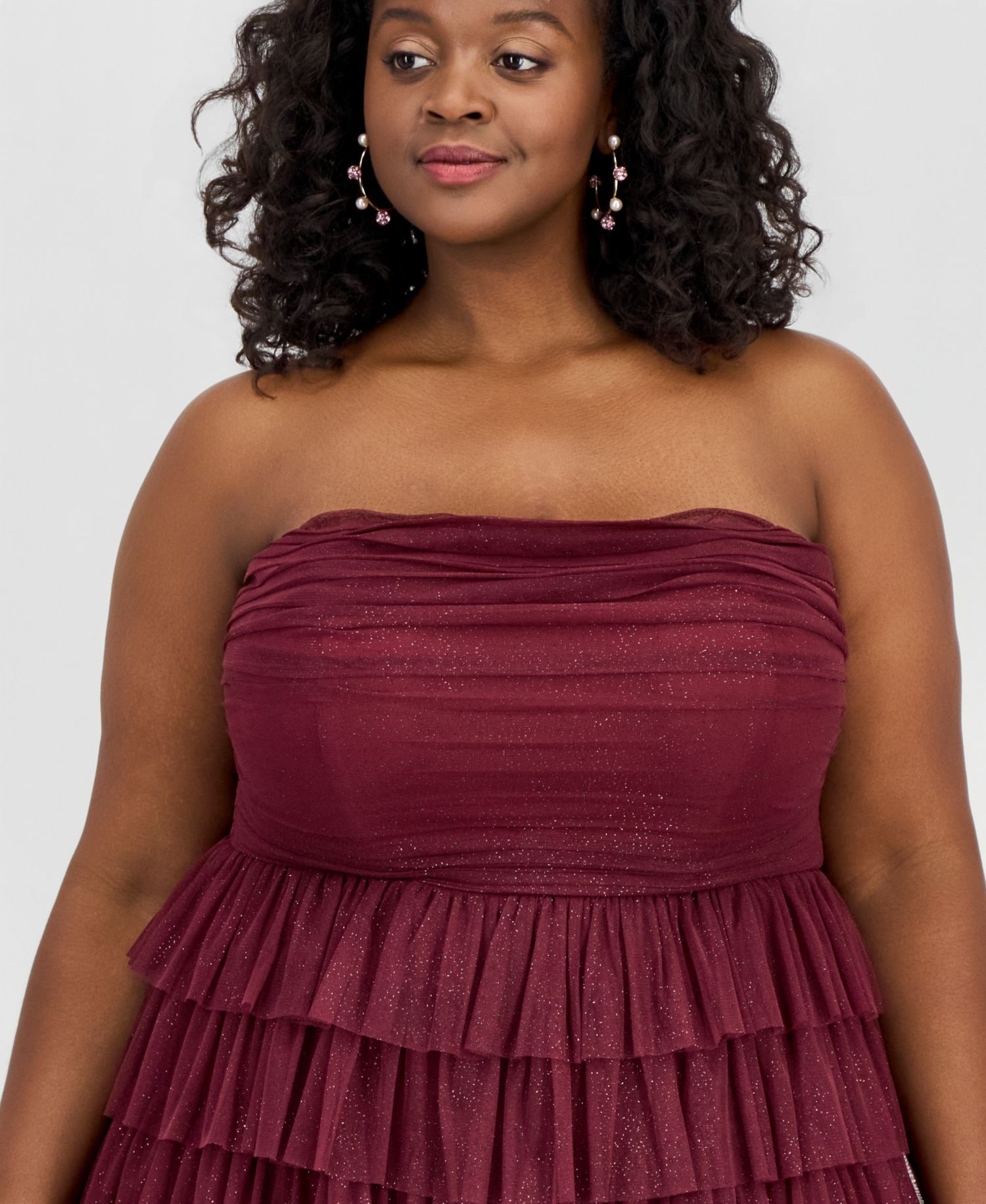 Trendy Plus Size Glitter Ruffled Strapless Dress