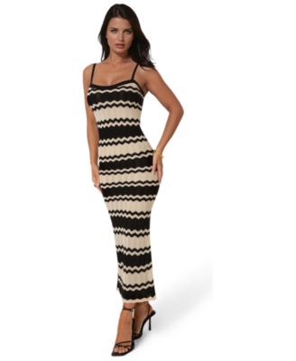 Womens Stripe Crochet Keyhole Maxi Dress