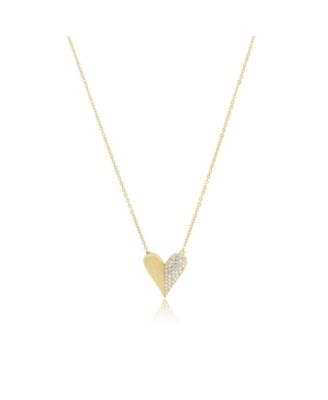 The Lovery Half and Half Cz Single Heart Necklace 14K Gold-Plated Sterling Silver - Gold