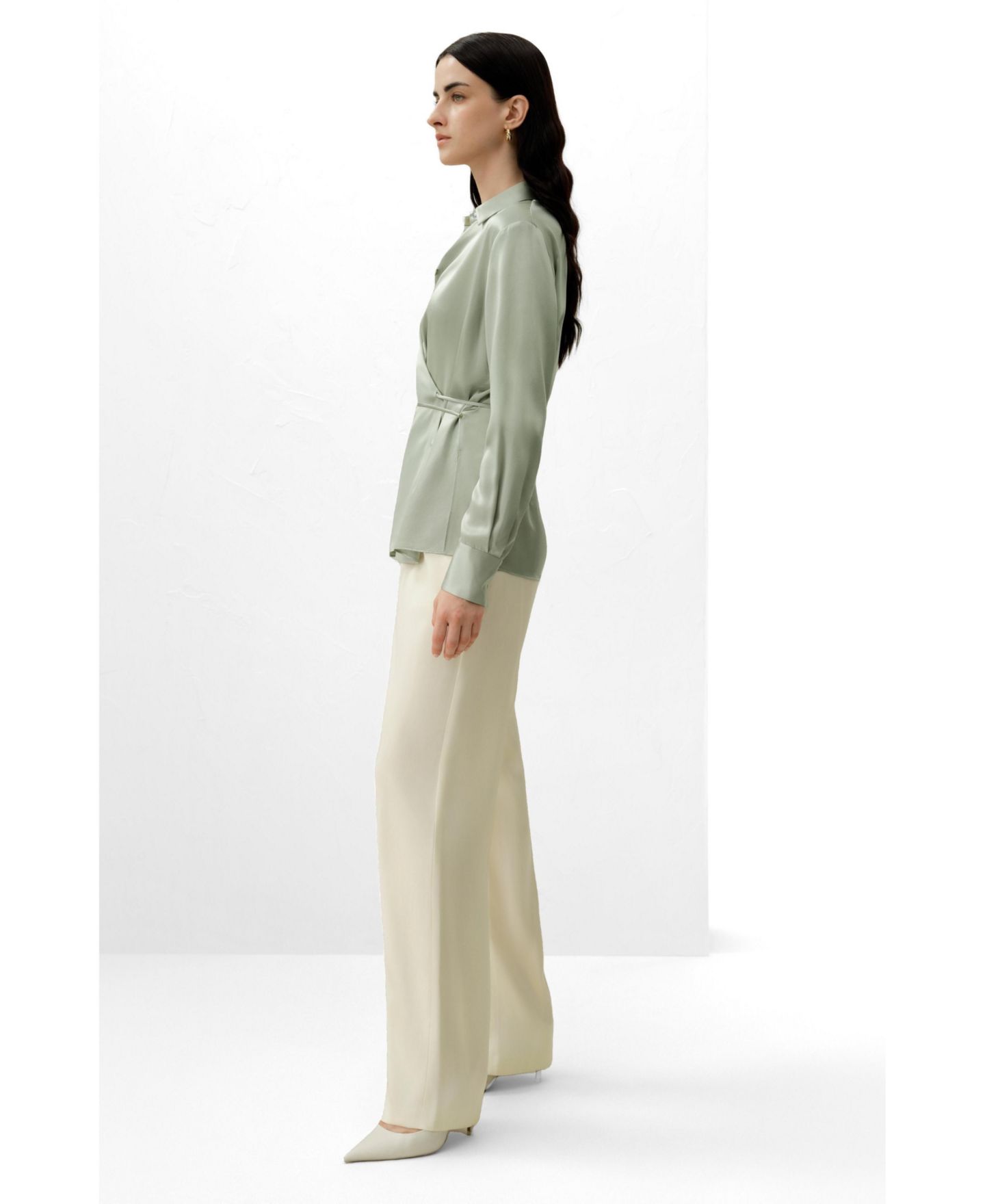 Женская рубашка LILYSILK Convertible Silk Charmeuse, цвет: Бледный бирюзовый — фото 2