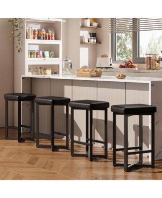 4 Set of Modern Backless Upholstered Bar Stools, PU Leather Counter Chairs with Metal Frame and Footrest for Indoor and Cafe Use