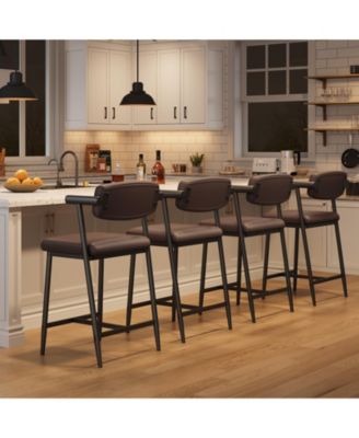 Modern Counter Height Bar Stools with Armrests and Backrest, Metal Frame with Footrest for Kitchen Island, Dining Room