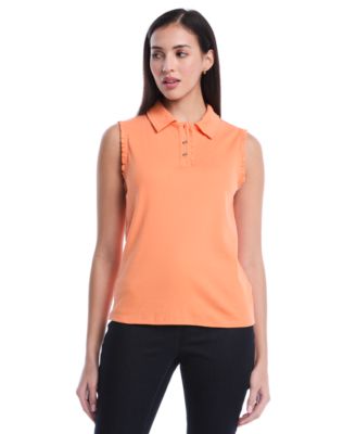 Petite Ruffle Trim Sleeveless Polo Shirt