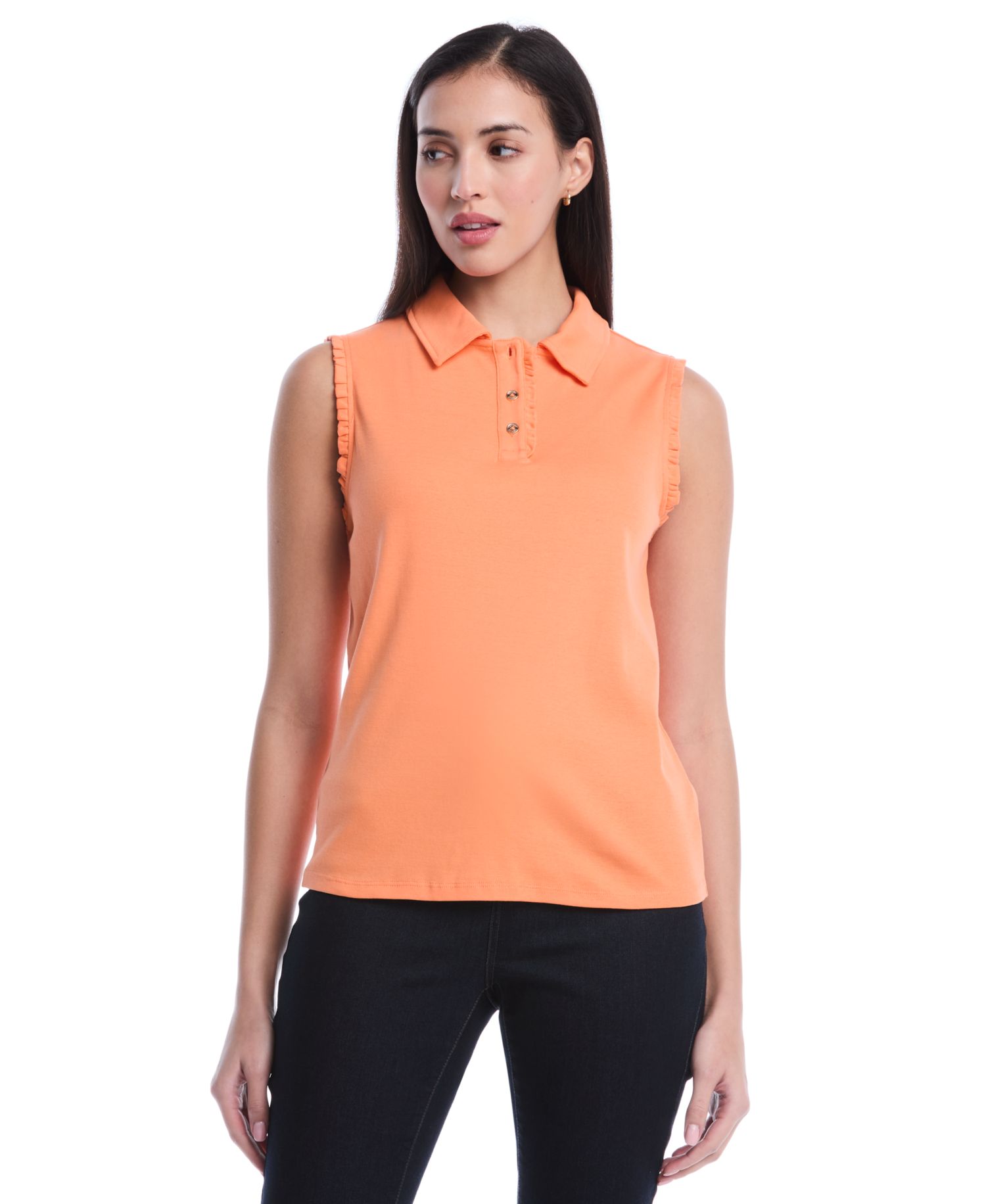 Petite Ruffle Trim Sleeveless Polo Shirt