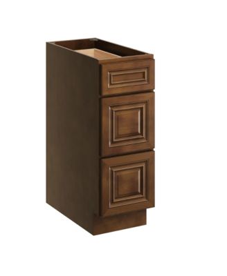 12 Inch Unfinished Solid Wood 3 Drawer Base Cabinet
