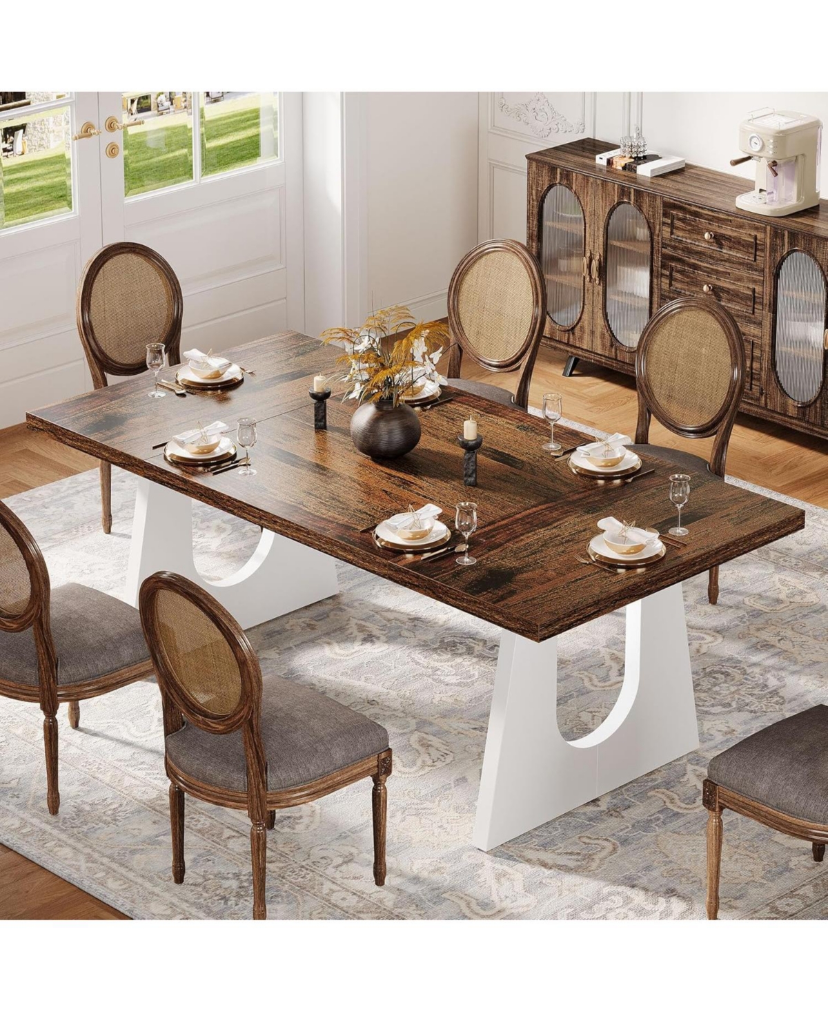 Tribesigns Dining Table for 6-8 People, 70.9-Inch Wood Rustic Rectangular Table with White Wooden Legs, Home Furniture