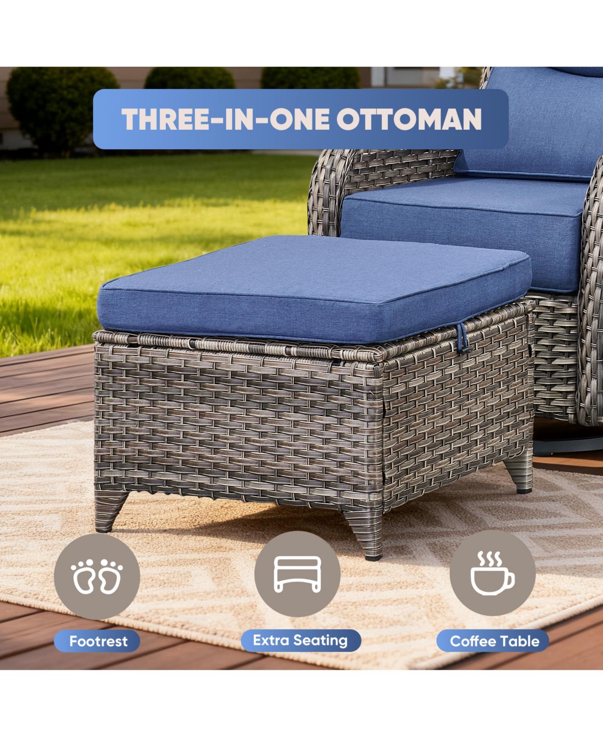 Pocassy Patio Furniture Set with Fire Pit Table, Outdoor Conversation Sets, 6 Pieces 7 Seats Wicker Outside Sectional Sofa