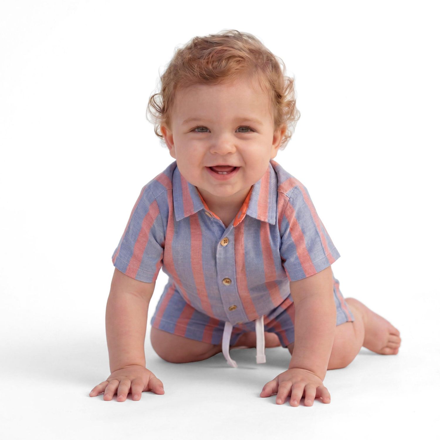Baby Boys Orange Striped Airy Oxford Set